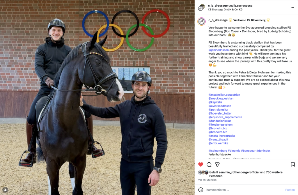 Alles Gute für "Bloomi" und Team! Foto: Instagram.com/c_b_dressage