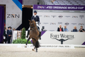 Patrik Kittel und Touchdown beim Weltcupfinale 2026 in Texas. (Foto FEI Shannon Brinkmann)