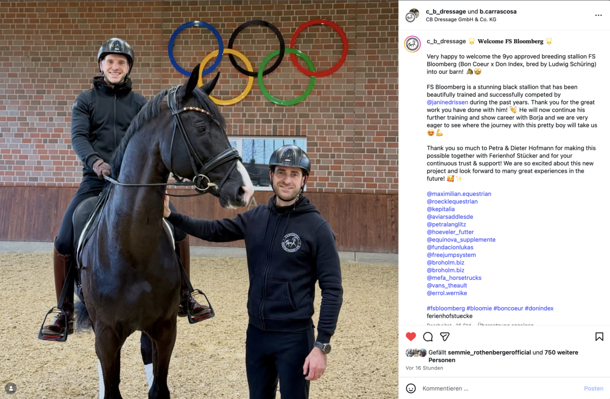 Alles Gute für "Bloomi" und Team! Foto: Instagram.com/c_b_dressage
